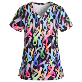 Scrub Tops for Women Stretchy Vneck Short Sleeve Cute Floral Animal Printed Holiday Nursing Pocketed Working Uniforms