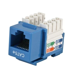 Monoprice Cat5e Punch Down Keystone Jack - For 22-24AWG Solid Wire, 110 Type IDC, 90-Degree Connection, Color Coded Wire Diagram, Blue