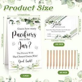 Trandraft 462 Pcs Baby Shower Game Guess How Many Pacifiers Greenery Game Sign with 400 Pacifiers 50 Small Guessing Games Cards 10 Pencils 1150 ml Jar for Guests Gender Reveal (Blue,Green Leaves)