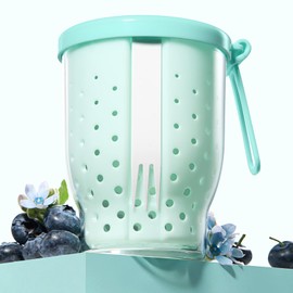 LoopTime 25 Oz Travel Fruit Cups for Car,Fruit Salad Storage Cup with Fork and Lids,Leakproof Reusable Snack Containers,Airtight Food Storage Containers,Reusable for Travel,Party,Office (Blue)