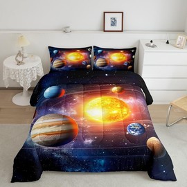 Erosebridal Solar System Bedding Set Queen Galaxy Space Comforter Set for Kids Boys Toddler Outer Space Room Decor Nebula Planets Orbit Comforter Celestial Universe Stars Quilt Duvet 2 Pillowcases