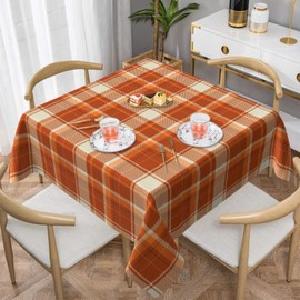 Fall Tablecloth Square 52x52 Inch Burnt Orange Plaid Autumn Harvest Themed Thanksgiving Day Decorative Table Cloth Holiday Seasonal Rustic Farmhouse for Indoor Party Kitchen Dinner Picnic Decor