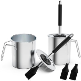 Geesta Adjustable Sauce Pot and Basting Brush Set, Long Stainless Steel Basting Brush for Cooking, Smoking, Fathers Day Grilling Gifts for Men Smoker Accessories, Large Capacity Grilling Tools, 2 Pack