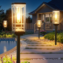 Ahaorigin 4 Pack Solar Pathway Lights Outdoor, Up to 15 Hrs Bright Path Light, Waterproof Lurxry Solar Outdoor Light for Landscape Yard Garden Walkway Driveway, Warm White