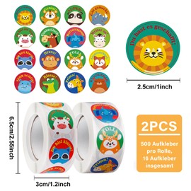 Vegena Pack of 1000 Children's Reward Stickers, Reward Stickers for Children, Animal Stickers, Motivational Stickers for School and Teaching, Teacher Reward Stickers, School Stickers