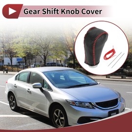 HEROFFIX 1 Pc Gear Shift Knob Cover for Honda CR-V 2015-2016 Stick Shifting Handle Protector Pebbled Black Red Faux Leather