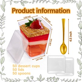 RAIHOMKIT 50 PACK Dessert Cups with Lids and Gold Spoons,5 OZ Appetizer Cups for Party,Mini Dessert Cups,Plastic Dessert Cups,Parfait Cups with Lids,Dessert Shooter Cups for Pudding Fruit Ice Cream
