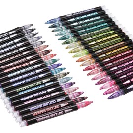 PATIKIL 36 Color Glitters Markers, Out Line Markers Pen Glitters Markers Fine Tip Point Metallic Shimmer Markers Sparkle Double Out Line for Christmas Stocking Craft Greeting Card, Black