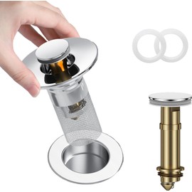 SYWUXIAN Sink Drain Strainer, Bathroom Sink Stopper for Universal Replacement,Pop Up Small Bathroom Sink Drain Strainer Stopper with Easy-Cleaning Stainless Steel Filter Basket Hair Catcher