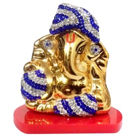 Purpledip Resin Idol Pagdi Ganesha: Glittering Stones Statue (11855)