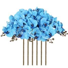 ICBOX Blue Orchids Artificial Flowers 6 PCS Fake Orchids Velvet Silk Orchids Faux Orchid Flowers 38 Inch Long Stem Artificial Flowers for Tall Vase for Home Wedding Decoration(Dark Blue)