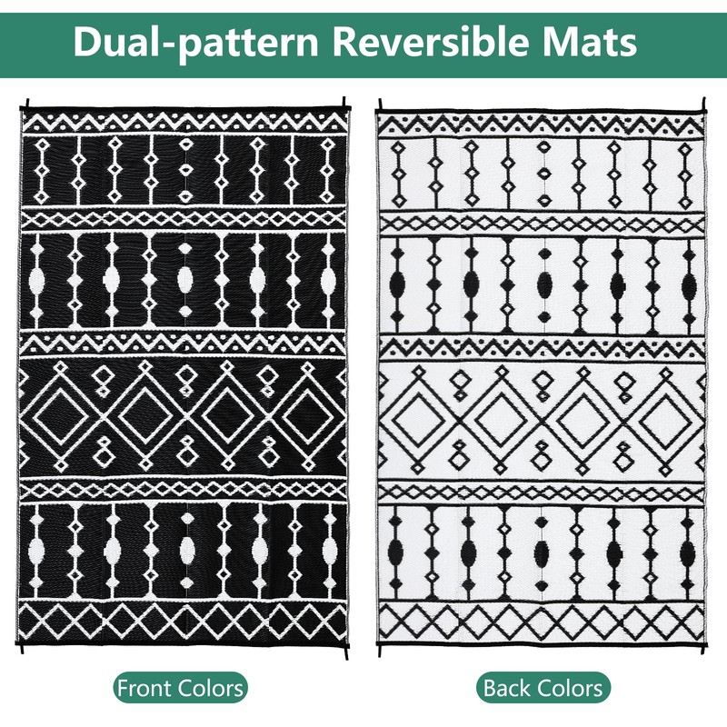 GarveeLife Outdoor Rug for Patio, 8x10FT Reversible Plastic Straw Rug,
