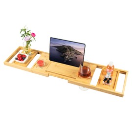 Utoplike Bamboo Bathtub Tray Caddy for Tub, Bath Table Bathroom Organizer