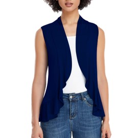 Xeoxarel Cárdigan sin mangas para mujer con frente abierto, Azul marino, XXL