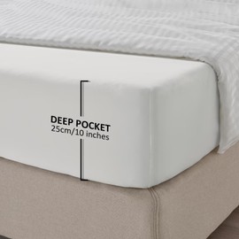 My home store King Size Fitted Sheets 25 cm Deep Brushed Microfiber Ultra Soft No-Iron Wrinkle-Resistant Plain Dyed Fitted Bed Sheets Hypoallergenic Breathable Sheets (White)