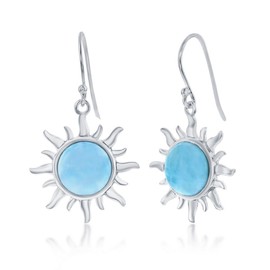 Sun Earrings for Women - Natural Larimar Earrings for Women - Sun and Moon Earrings - Natural Larimar Jewelry for Women - Celestial Sun Jewelry - Moon and Sun Earrings