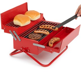 Suck UK Portable BBQ Grill - Stainless Steel Charcoal BBQ Smoker for Camping & Outdoor Travel Folding Warmer Rack & Utensil Tray in Toolbox Retro Design with Carry Handle - Ideal Novelty Gift for Dads