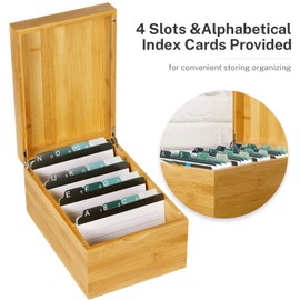MaxGear Index Card Holder, 4 x 6Inch Wooden Business Card Organizer for Desk with 3 Dividers, Bamboo Index Cards Box with A-Z Tabs Holds 600 Cards for Recipe Flash Storage
