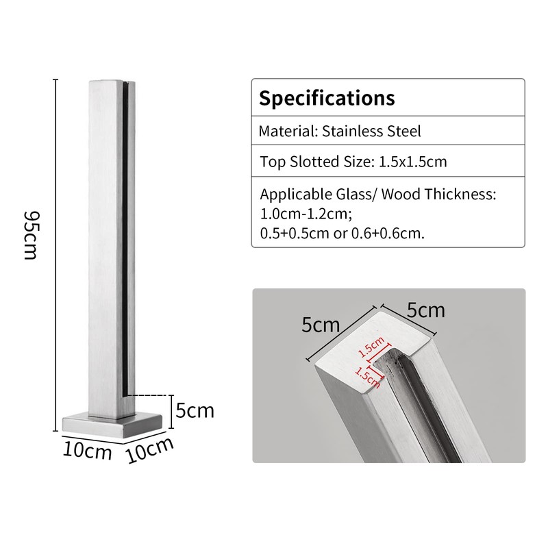 Glass Balustrade Post 37.4" End Post, 304 Stainless Steel Black
