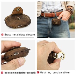 Airpods Pro2 Case, Crazy Horse Cowhide Leather Portable Travel Case for Airpods Pro 2nd, Wrieless Headphone Cover Protective Case with Charging Port Hook