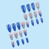 Flower Press on Nails Medium Almond Shaped Fake Nails Blue