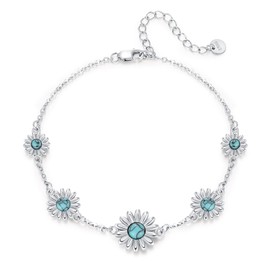 ABIGY Turquoise Bracelet 925 Sterling Silver Turquoise Jewellery Daisy Bracelet for Women