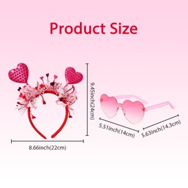 Valentines Heart Headband and Heart Sunglasses, Pink Heart Headband Sparkly Heart Headband for Women Valentine's Party Headband Decoration, Heart Sunglasses for Women Bachelorette Party Decoration