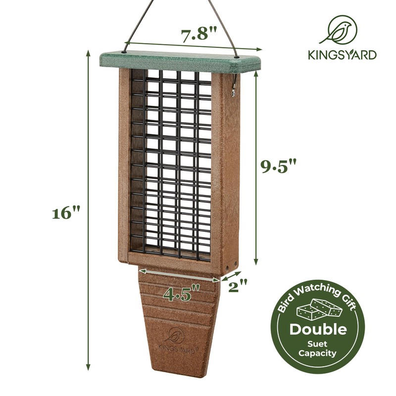 Kingsyard Recycled Plastic Suet Bird Feeder, Double Capacity Tail-Prop Suet