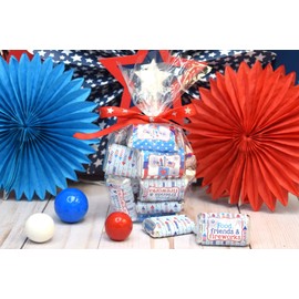 Food, Friends & Fireworks Party Mini Chocolate Candy Bar Sticker Wrappers, 45 1.4" x 2.6" Wrap Around Labels by Amanda Creation, Great for Party Favors