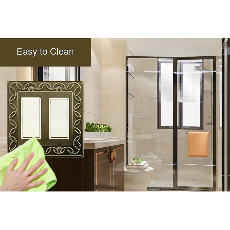 OKAWYC Double Decorator Light Switch Cover Plate, 2-Pack Antique Brass