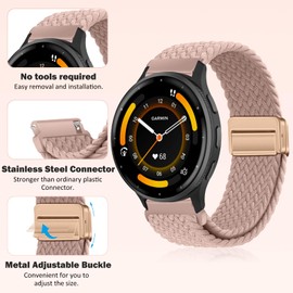 RosMank 22mm Braided Watch Band Compatible with Garmin Venu 3 / Venu 2 / Vivoactive 4 / Active, Nylon Woven Replacement Strap for Garmin Forerunner 265 / Forerunner 255, MilkTea