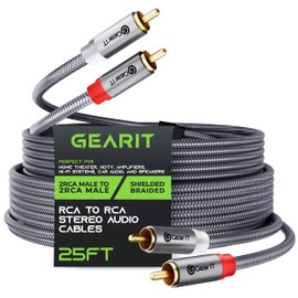 GearIT GearIT RCA Cable (25FT) 2RCA Male to 2RCA Male Stereo Audio Cables Shielded Braided RCA Stereo Cable for Home Theater, HDTV, Amplifiers, Hi-Fi Systems, Car Audio, Speakers, 25 Feet