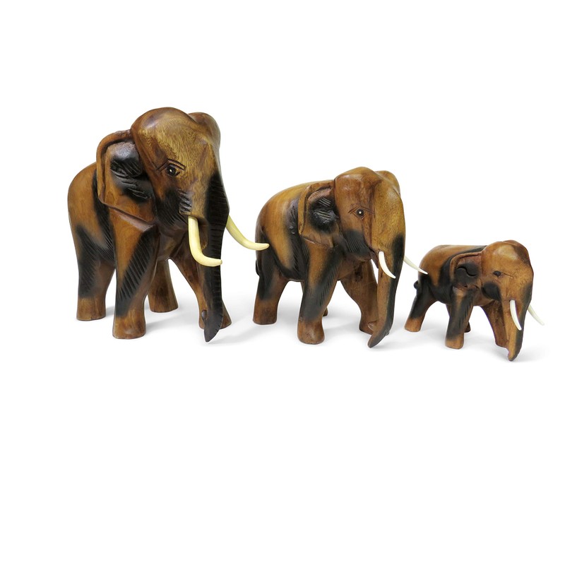 Purity Style Wooden Elephant Ornament Carved Walking (Medium 15cm)