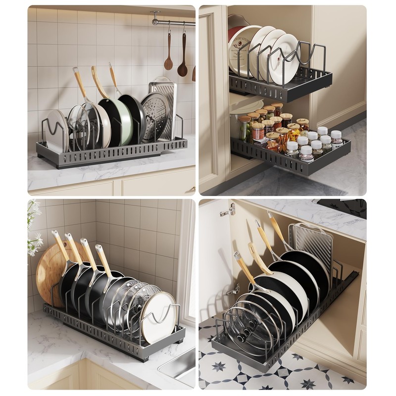 Pull Out Pots and Pans Organizer Under Cabinet, Expandable Sliding