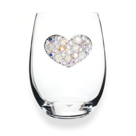 THE QUEENS' JEWELS Multi Stone Heart Jeweled Stemless Wine Glass - Unique Gift for Women, Birthday, Cute, Fun, Not Painted, Decorated, Bling, Bedazzled, Rhinestone