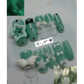 Vintage Deep Mint Handmade Nail Tips - Square / 빈티지 딥민트 수제네일팁 - 스퀘어
