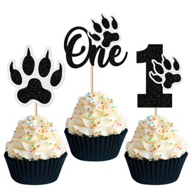 ZHUOWEISM 24 PCS Paw Cupcake Toppers Glitter Puppy Dog Paw Cupcake Picks (Design 4)