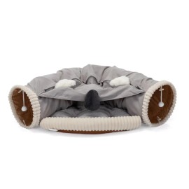 Collapsible Cat Tunnel Bed for Indoor Cats, Washable Cat Hide Tunnel with Hanging Toys and Cushion Mat, Graycolor: GARY