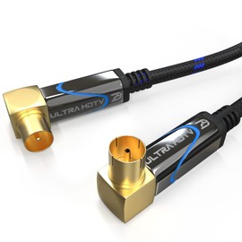 Ultra HDTV TV Aerial Cable by Coaxial Cable Coaxial Plug (90° Angle) to Coaxial Coupling (90° Angle), Metal Plug for DVB-T and DVB-T2, DVB-C, DVB-S, DVB-S2, Radio, VHF, DAB