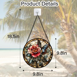 DASTOLL Stained Glass Window Hanging, Red Rose Black Butterfly Suncatcher for Doors Home Sun Catchers Decoration and Christmas, Mother's Day Birthday Gifts for Women, Men, and Mom 9.8 in
