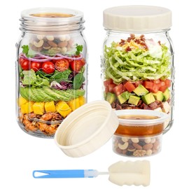 32oz Wide-Mouth Glass Salad Jars 2-Pack with Ivory Plastic Lids & Markings