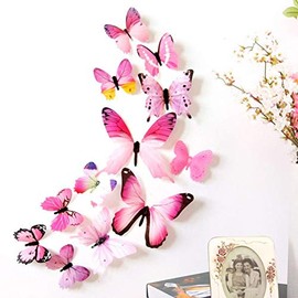 EROSPA® 3D Butterflies - Butterfly Wall Decoration Wall Stickers Wall Stickers - 12 Pieces, pink