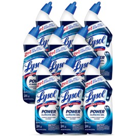 Lysol Toilet Bowl Cleaner, Max Strength Bathroom Cleaning Supplies, Toilet Bowl Cleaner Clinging Gel, Home Essential, Instant Stain Removal, Disinfecting and Deodorizing, Bleach Free, 24 oz (9 ct)