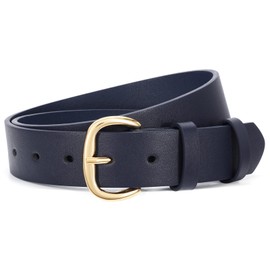 SANSTHS Women Leather Belt for Jeans Pants Dresses Black Ladies Waist Belt with Gold Buckle, Navy Blue S