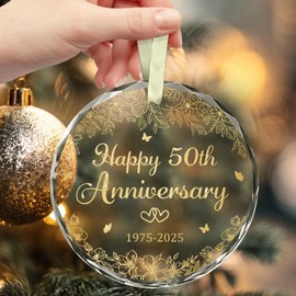 YIDAJI 50th Wedding 2025 - Happy 50th Anniversary Ornament for Couple - 50 Years As Mr Mrs for Grandma, Grandpa, Wife, Husband - Glass Ornament Keepsake