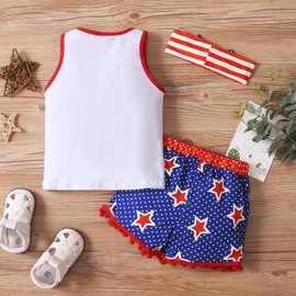 LYSMuch - Conjunto de playera de tirantes para niños (4 de julio, ropa de día de la independencia para niña), Rojo Blanco y Azul, 3T / 4T