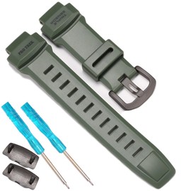 Soft Rubber Strap Replacement for Casio Protrek PRG260 PRG250 PRG550 PRW2500 PRW3500 Men's Waterproof Sport Resin Strap 18mm Watch Accessories (ArmyGreenB)