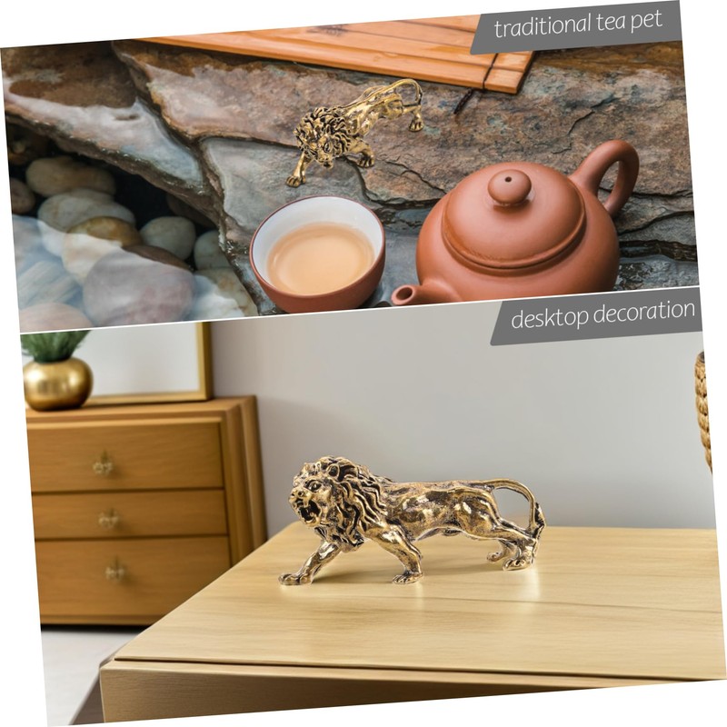 iplusmile Metal Lion Ornament Realistic Lion Figurine for Home Decor
