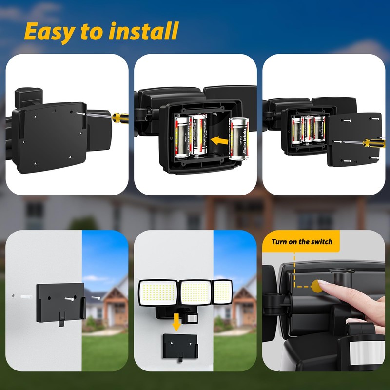 Battery Powered Motion Sensor Outdoor Lights, 1500LM Flood Lights IP65
