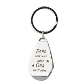 Bottle Opener Keyring with Engraving "Papa weiß viel, aber Opa weiß alles" - Chrome - as a Birthday or Christmas Gift